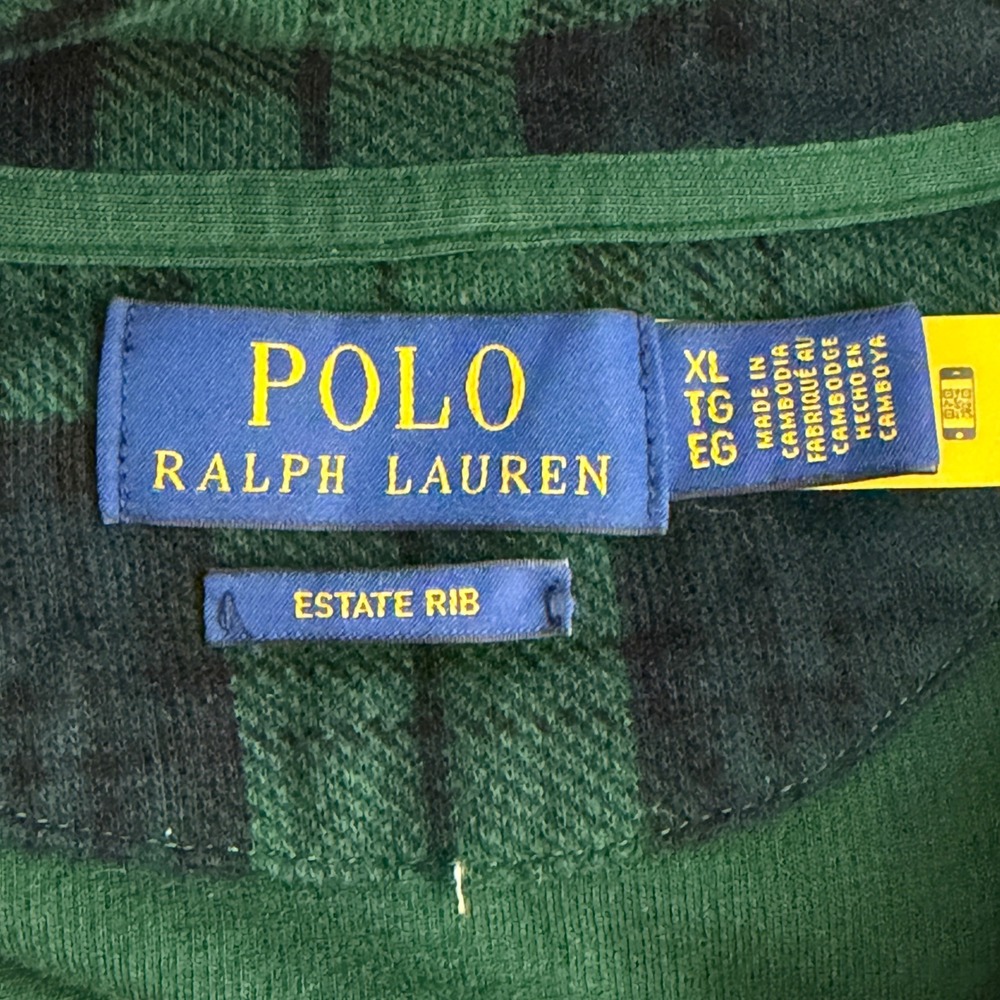 Polo Ralph Lauren Estate Rib Pullover Mens XL COTTON 1/4 Zip Green Black Plaid - Picture 2 of 10